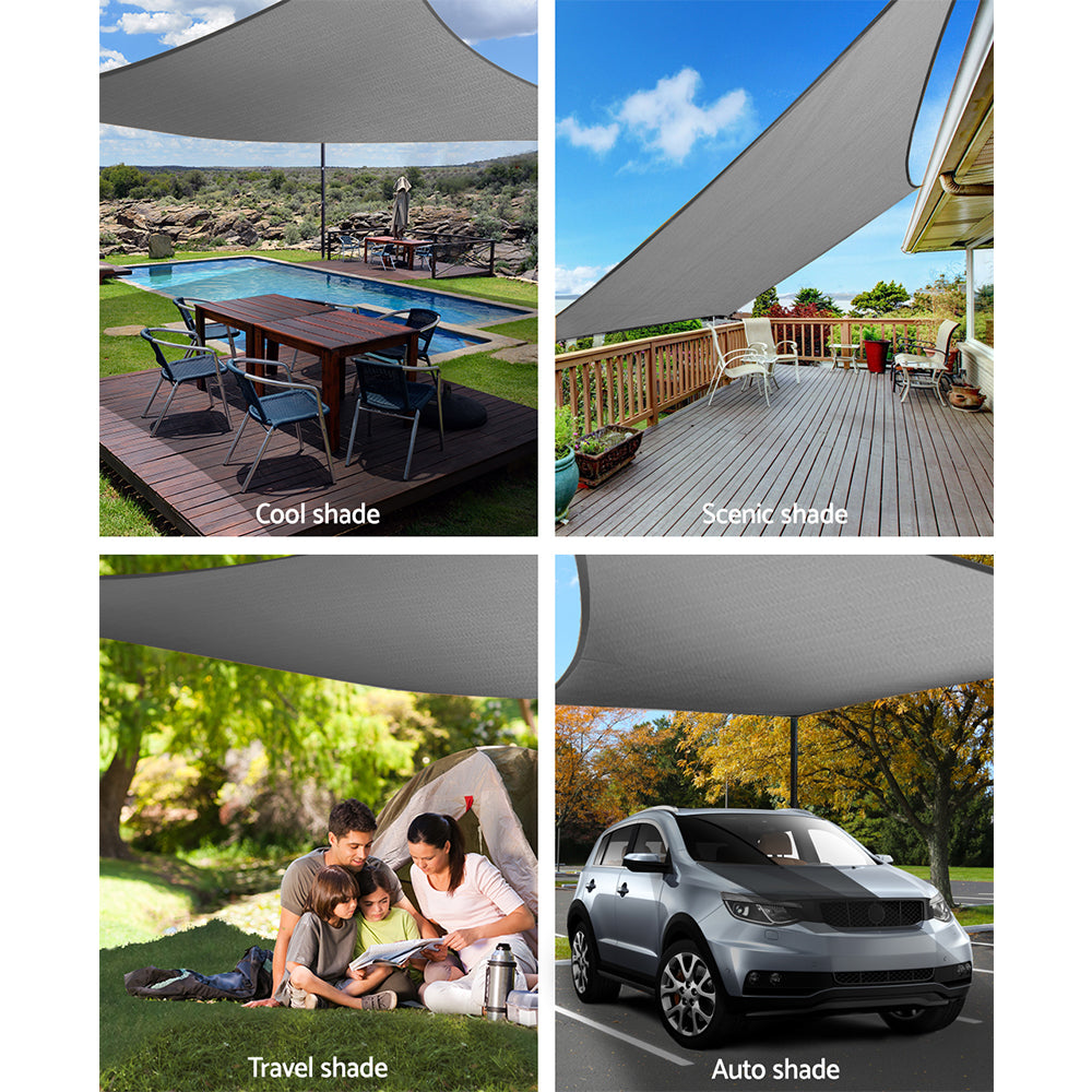 6x6m Rectangle Shade Sail 280GSM 98% Grey UV Protection Cloth