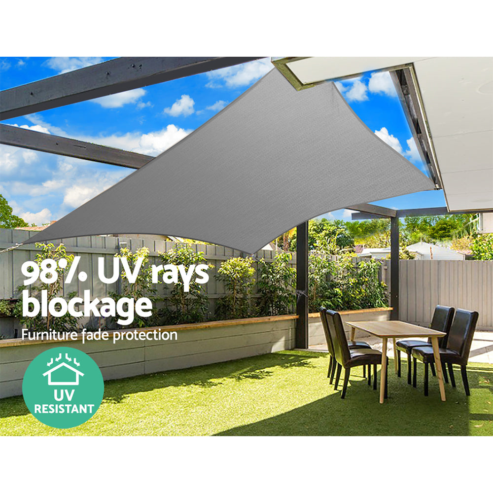 6x6m Rectangle Shade Sail 280GSM 98% Grey UV Protection Cloth