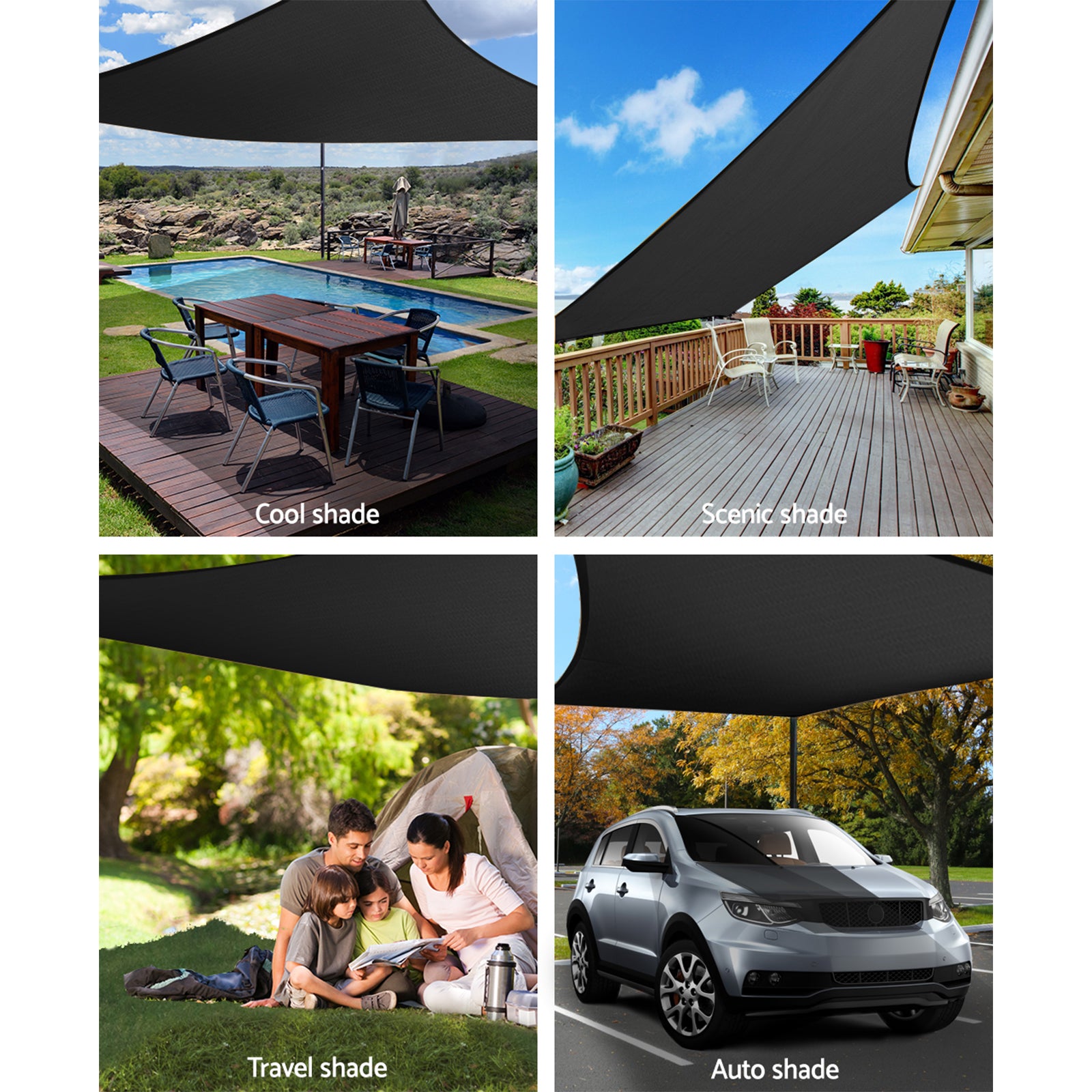 Shade Sail 6X7M Rectangle 280Gsm 98% Black Shade Cloth