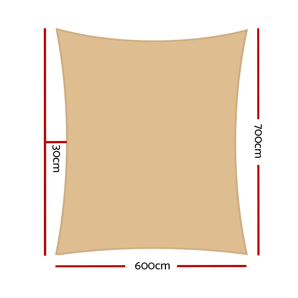 Shade Sail 6X7M Rectangle 280Gsm 98% Sand Shade Cloth