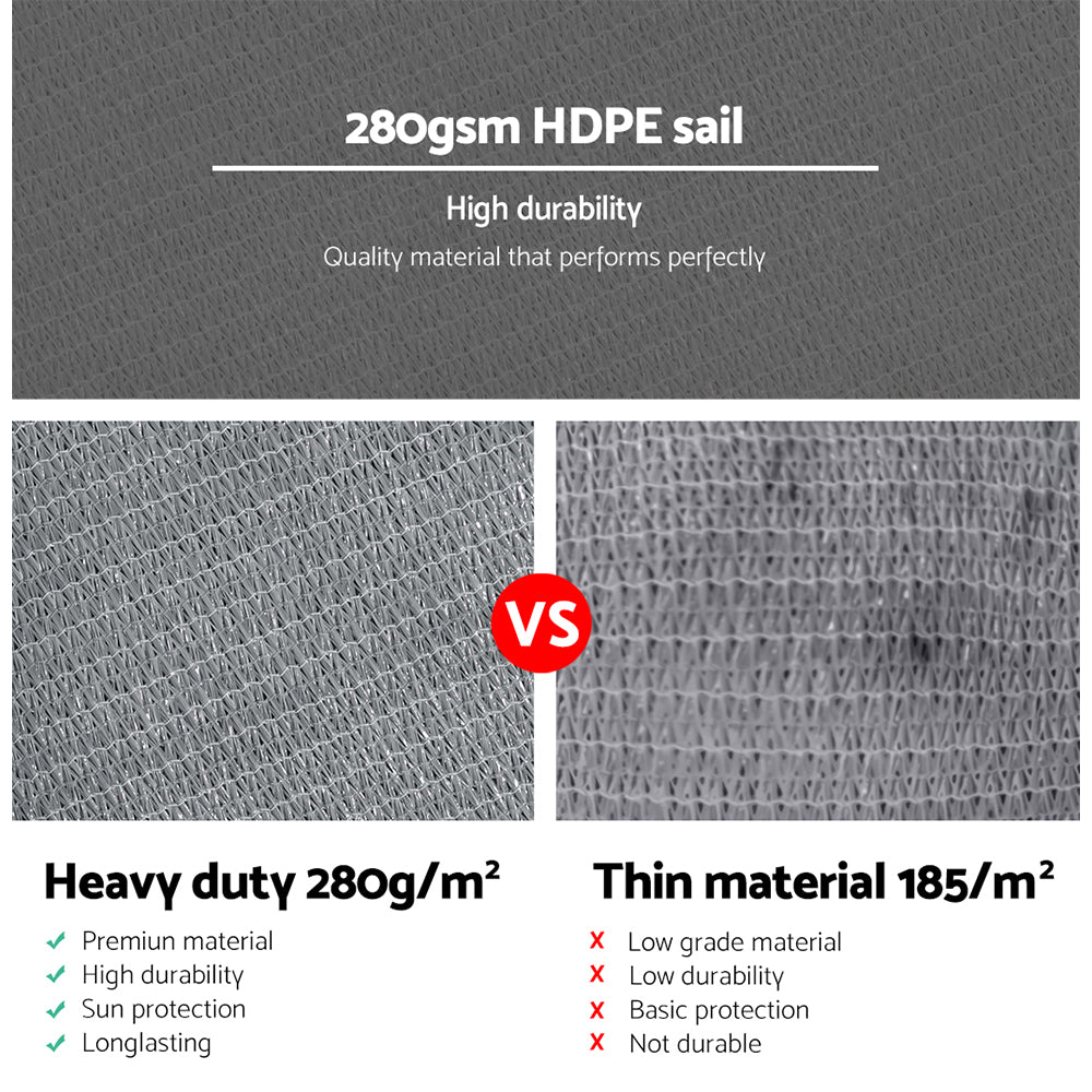 Shade Sail 6X8M Rectangle 280Gsm 98% Grey Shade Cloth