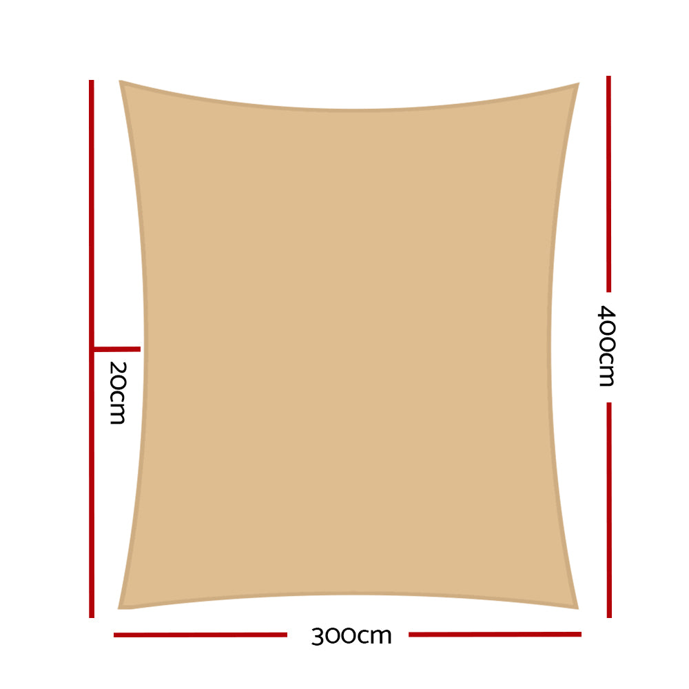 Waterproof Shade Sail 3X4M Rectangle Sand 95% Shade Cloth