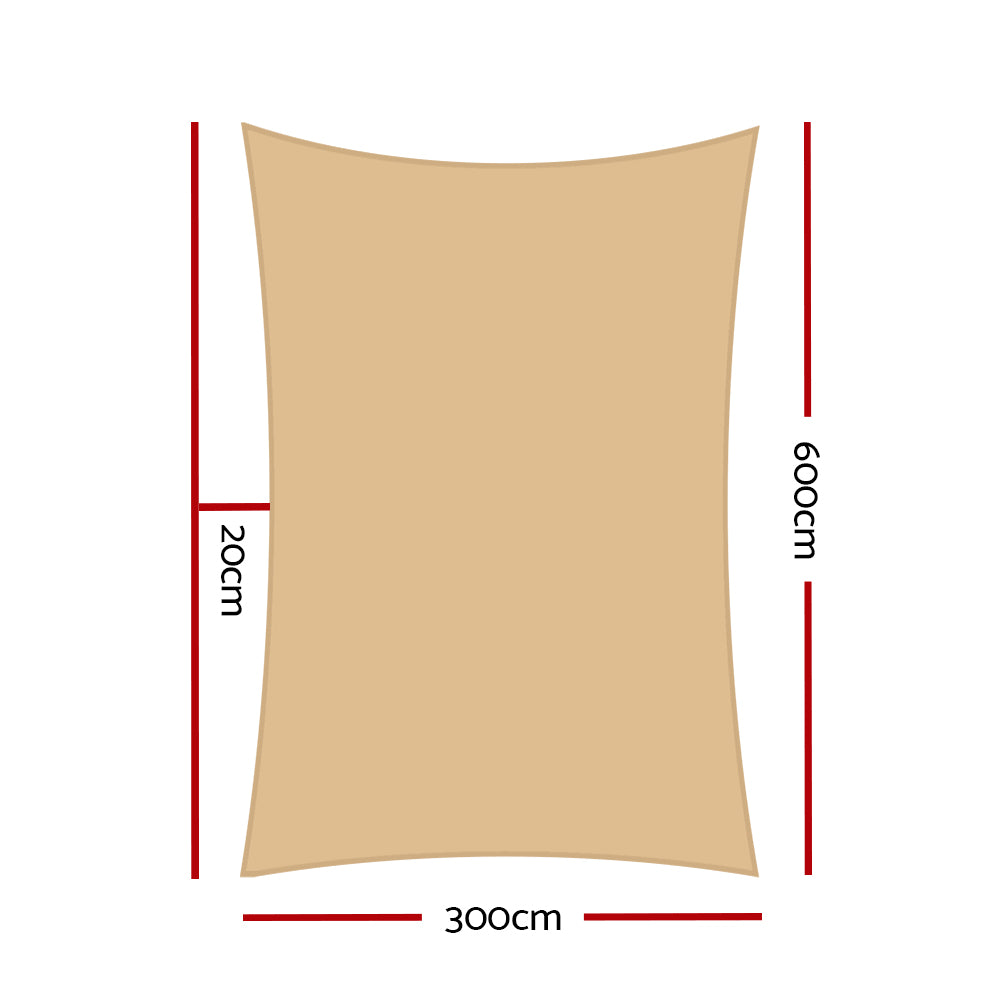 Waterproof Shade Sail 3X6M Rectangle Sand 95% Shade Cloth