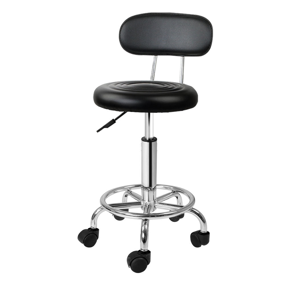 Black Salon Stool Chair Swivel with Backrest Adjustable Height Seat