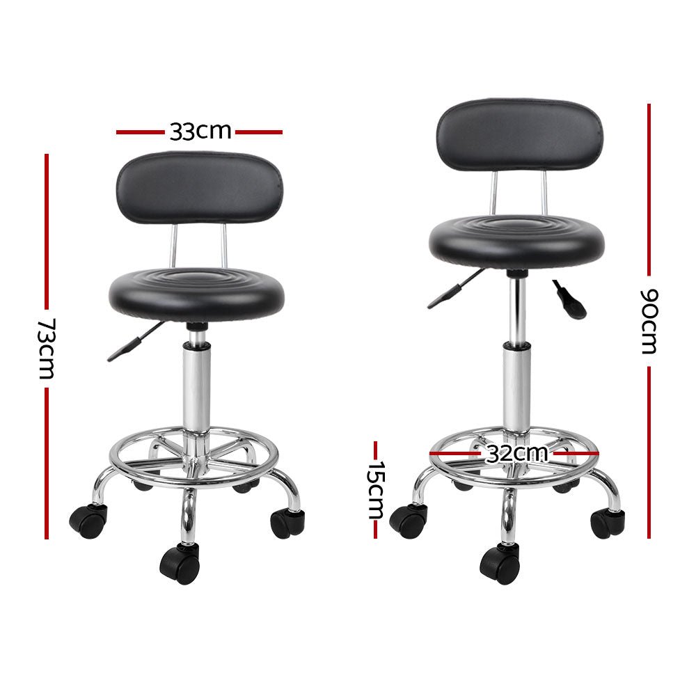 Black Salon Stool Chair Swivel with Backrest Adjustable Height Seat
