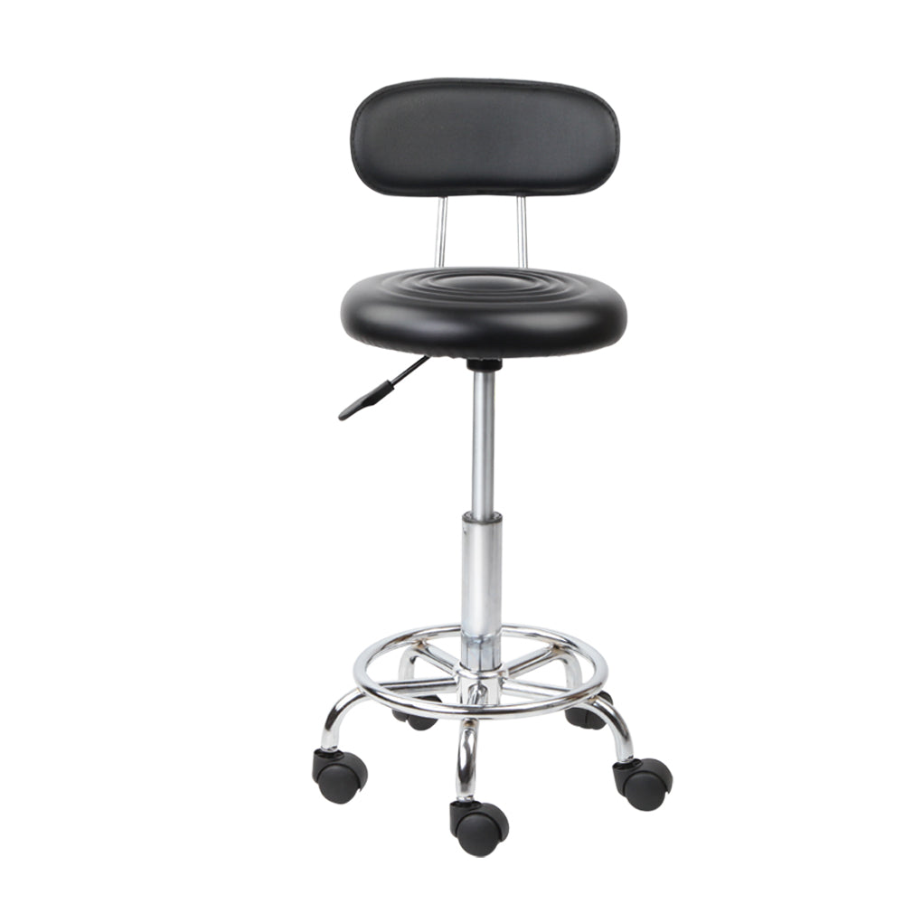 Black Salon Stool Chair Swivel with Backrest Adjustable Height Seat
