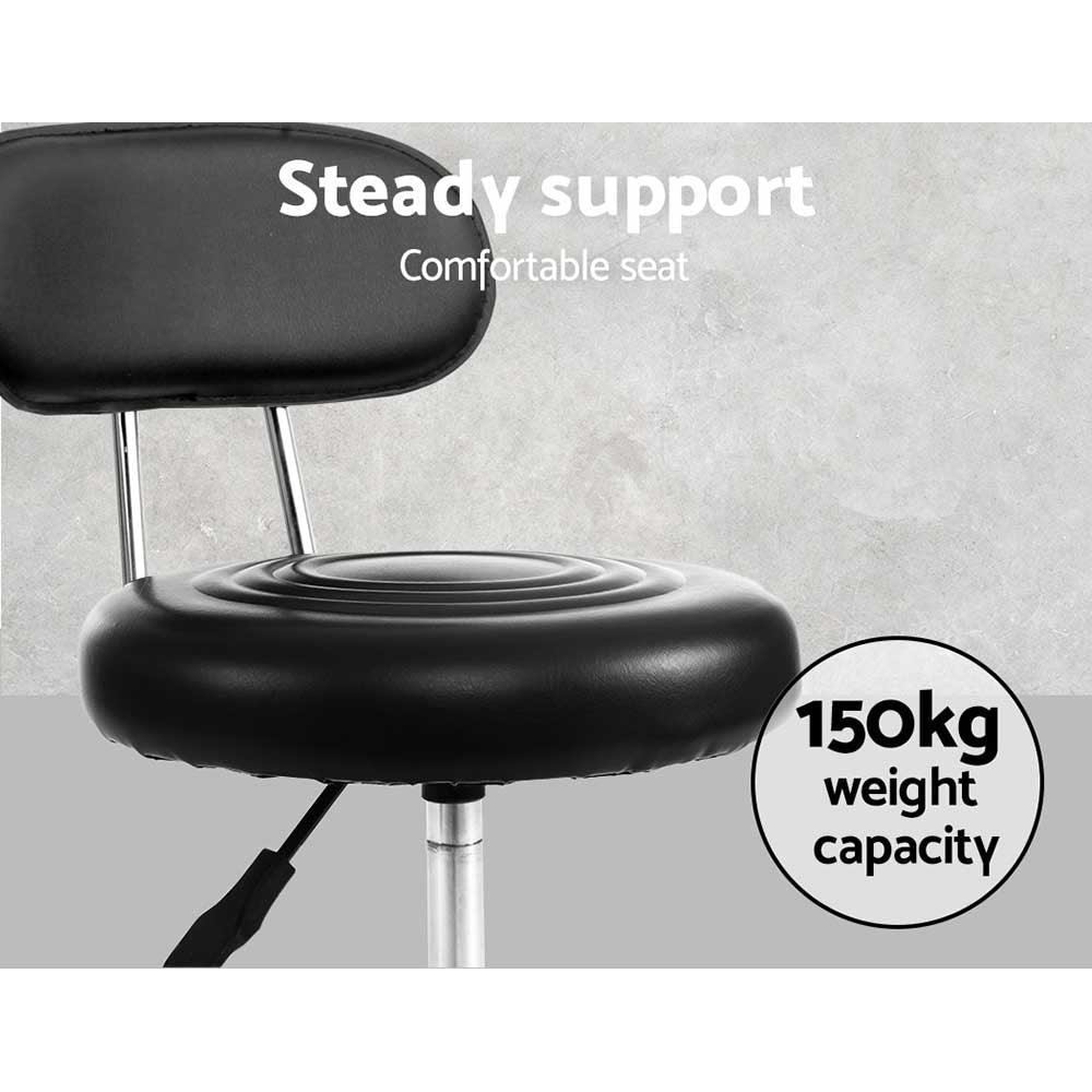 Black Salon Stool Chair Swivel with Backrest Adjustable Height Seat