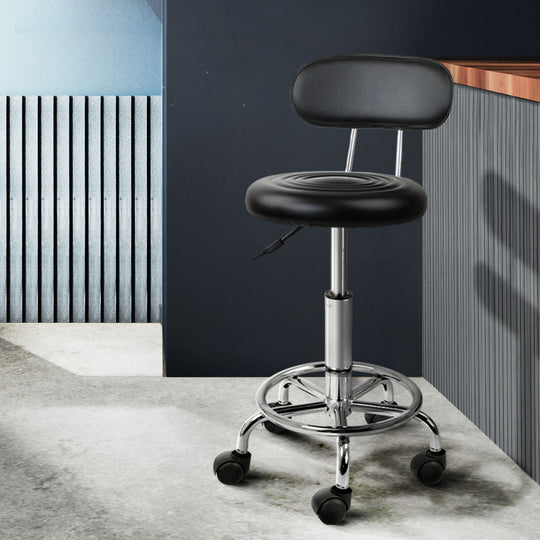 Black colour - Black Salon Stool Chair Swivel with Backrest Adjustable Height Seat