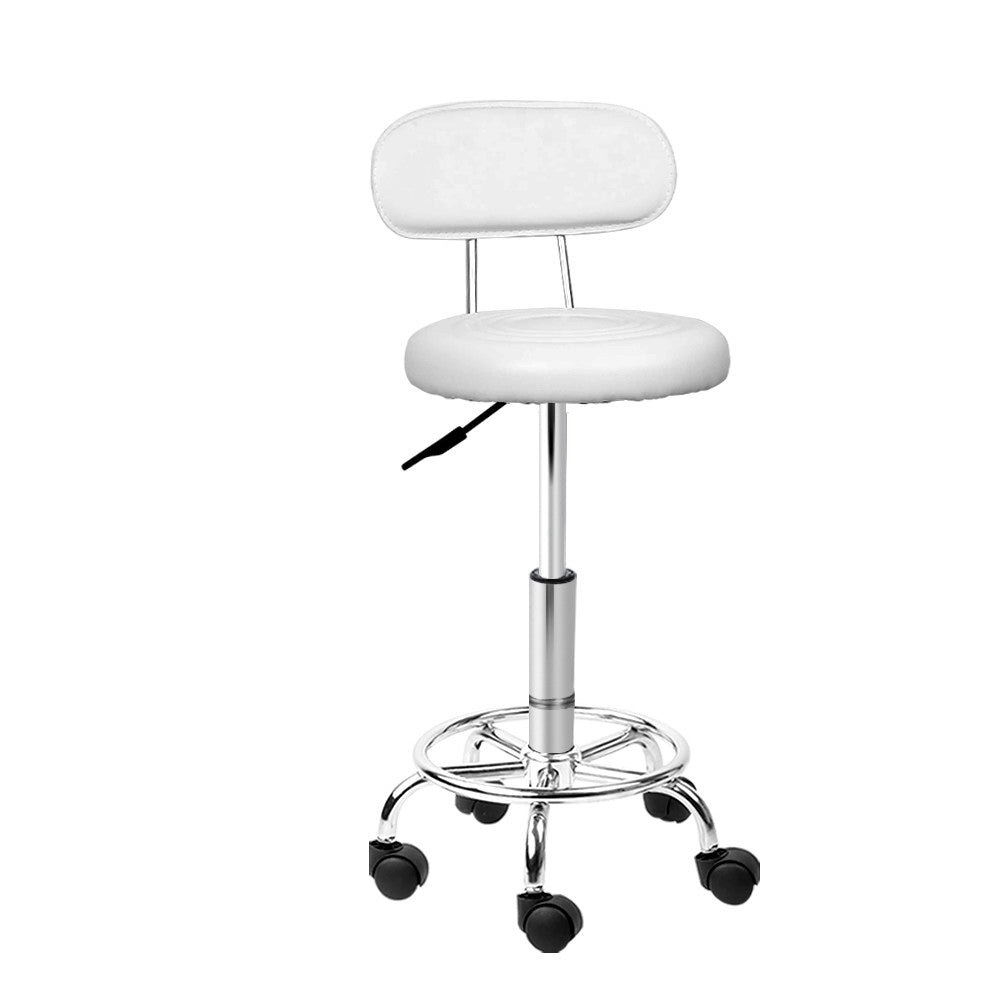 White Salon Stool Swivel Chair with Backrest Adjustable Beauty Seat