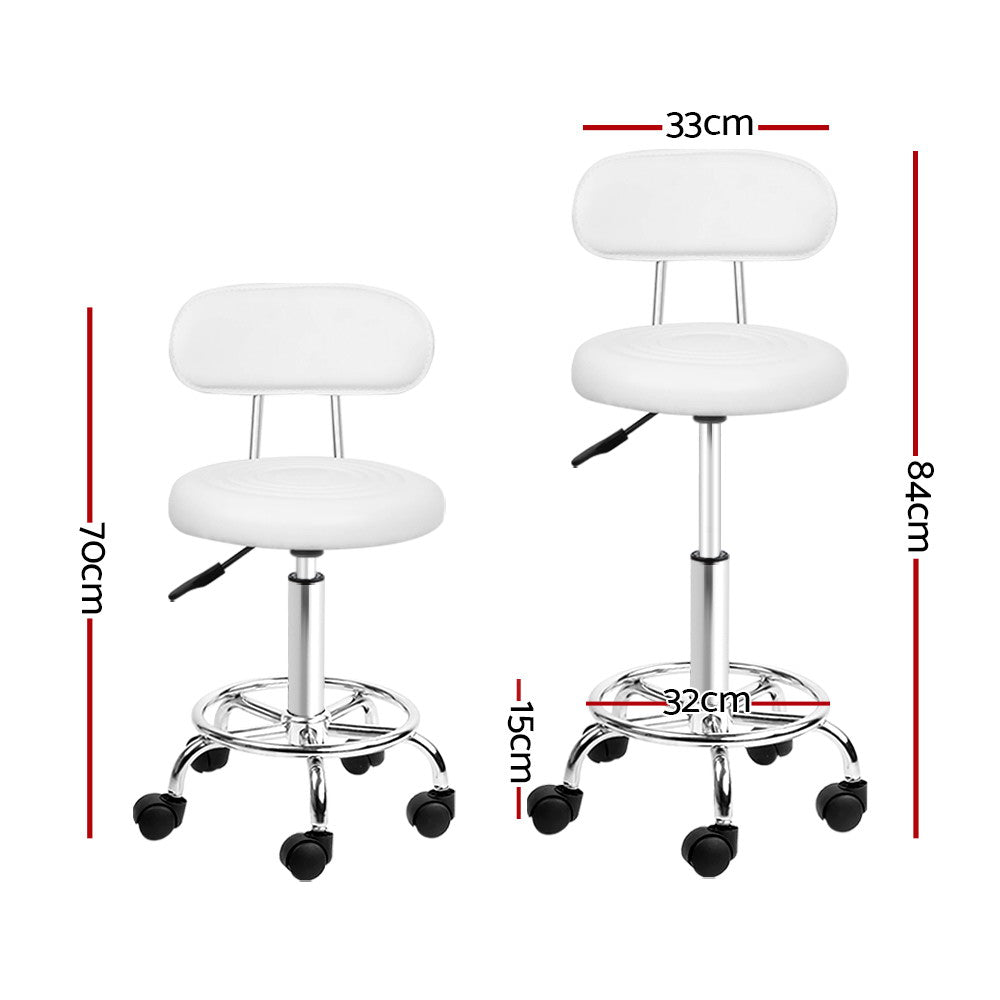 White Salon Stool Swivel Chair with Backrest Adjustable Beauty Seat