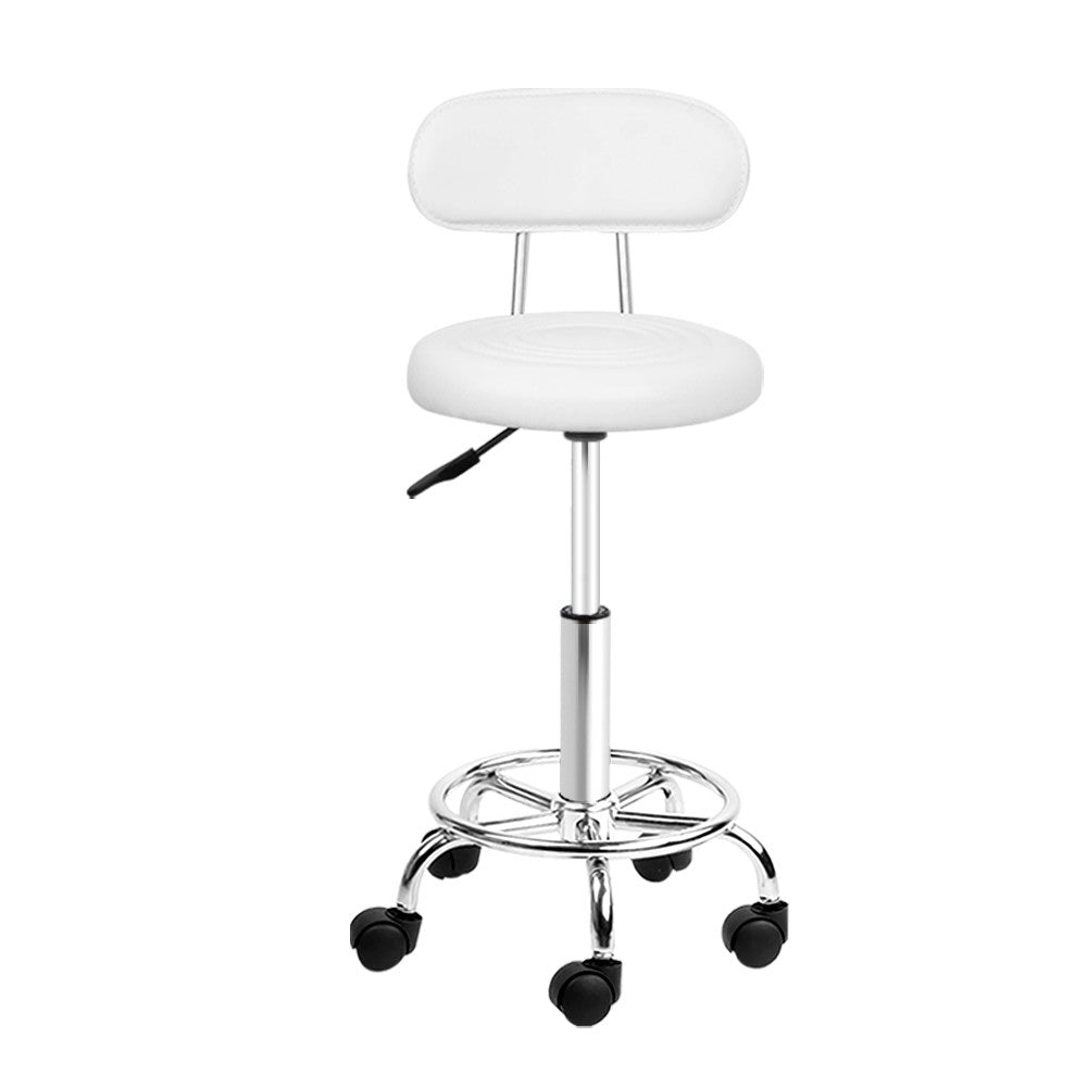 White Salon Stool Swivel Chair with Backrest Adjustable Beauty Seat
