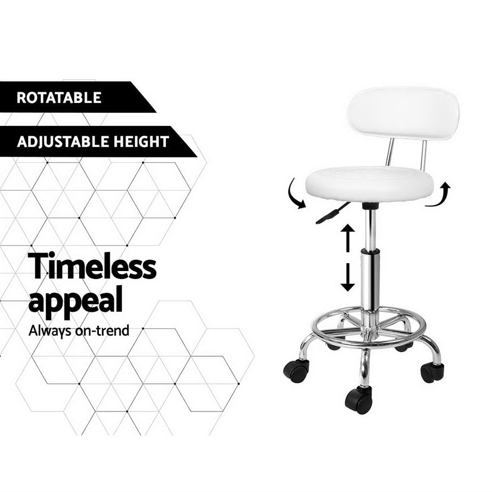 White Salon Stool Swivel Chair with Backrest Adjustable Beauty Seat