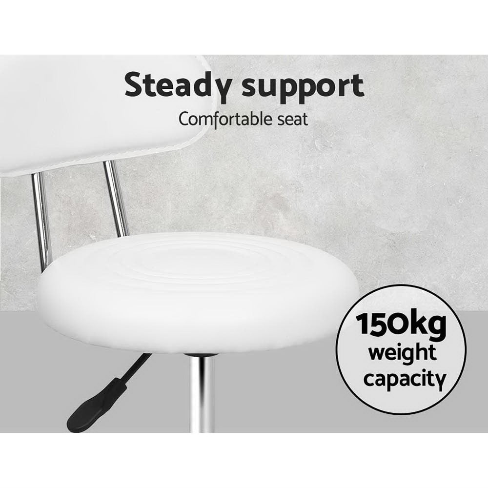 White Salon Stool Swivel Chair with Backrest Adjustable Beauty Seat