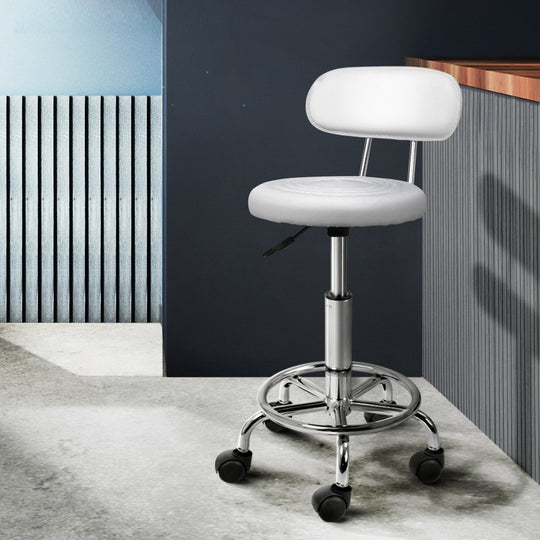 White colour - White Salon Stool Swivel Chair with Backrest Adjustable Beauty Seat