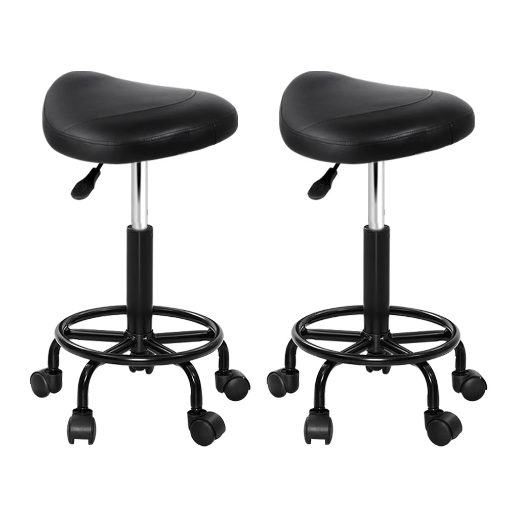 2X Salon Stool Saddle Swivel Chair with Ottomans & Footstools