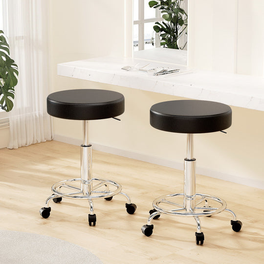 Barber Hair - 2X Salon Stool Round Swivel Chair Black