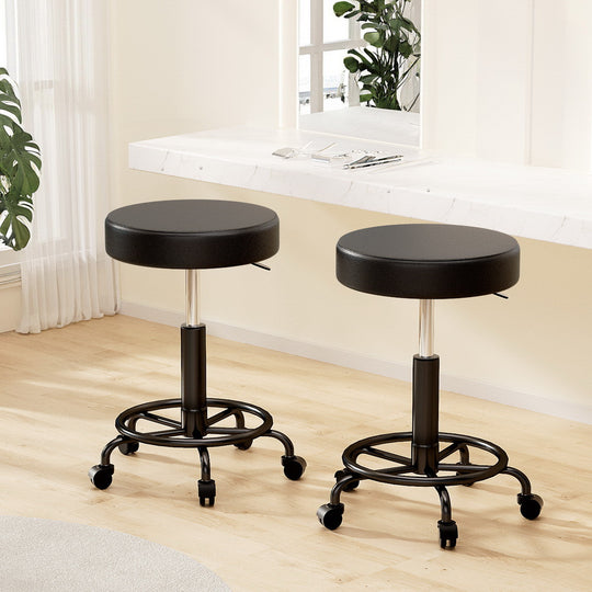 2X Round Swivel Chair Salon Stool Chair Adjustable Seating | Hydraulic Lift Black