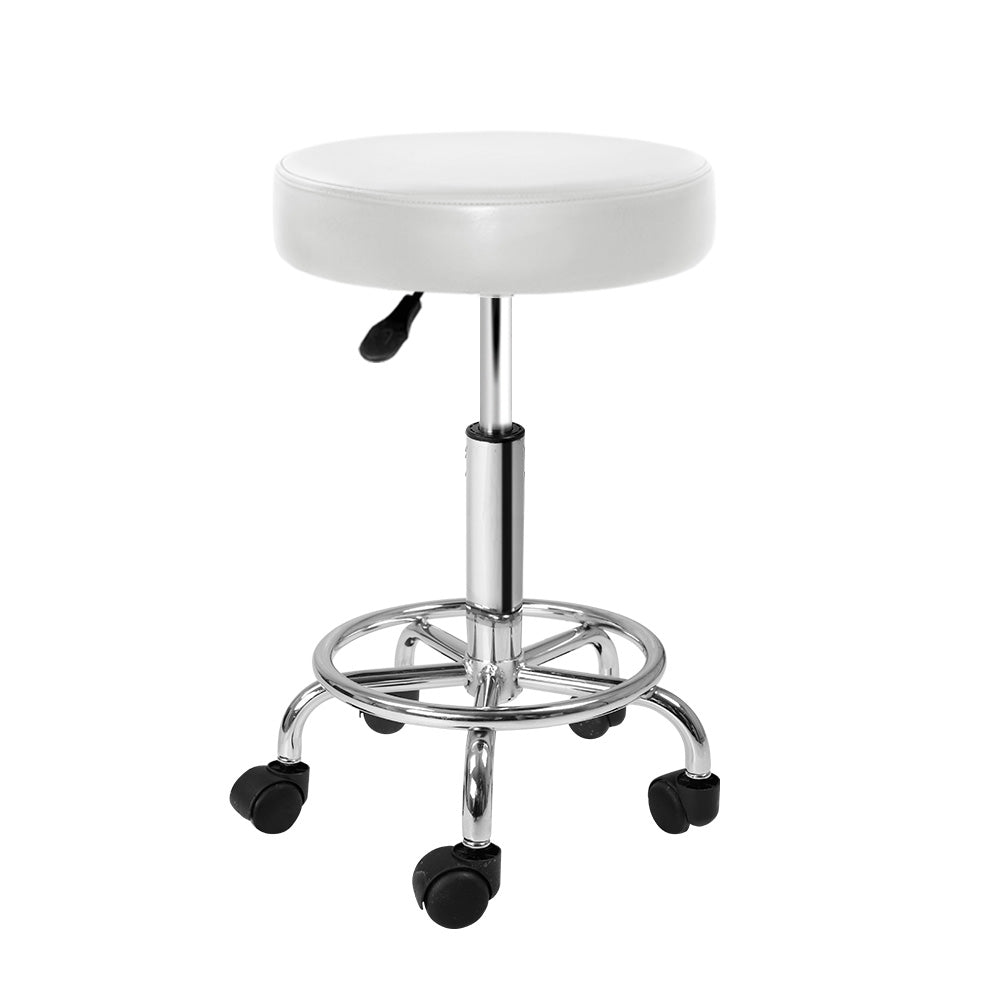 White Salon Stool Round Swivel Chair Ergonomic Height Adjustable Beauty Seat