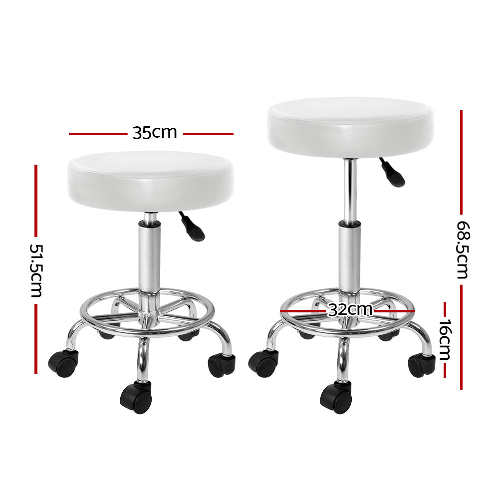 White Salon Stool Round Swivel Chair Ergonomic Height Adjustable Beauty Seat