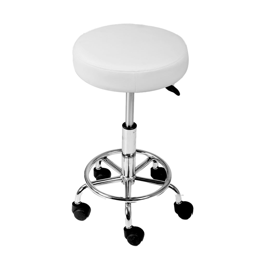 White Salon Stool Round Swivel Chair Ergonomic Height Adjustable Beauty Seat