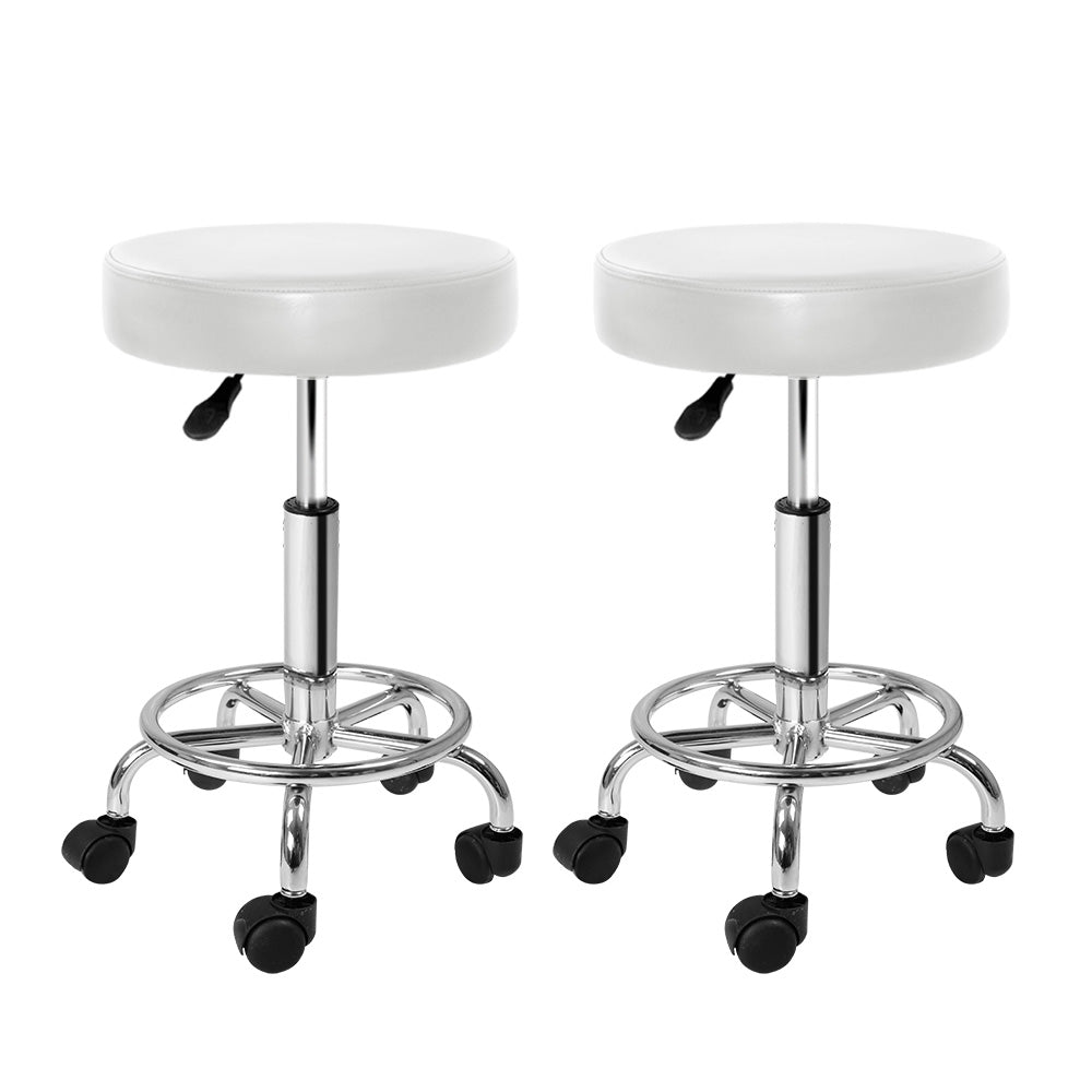 2X White Salon Stool Round Swivel Chair Adjustable Hydraulic Beauty Stools