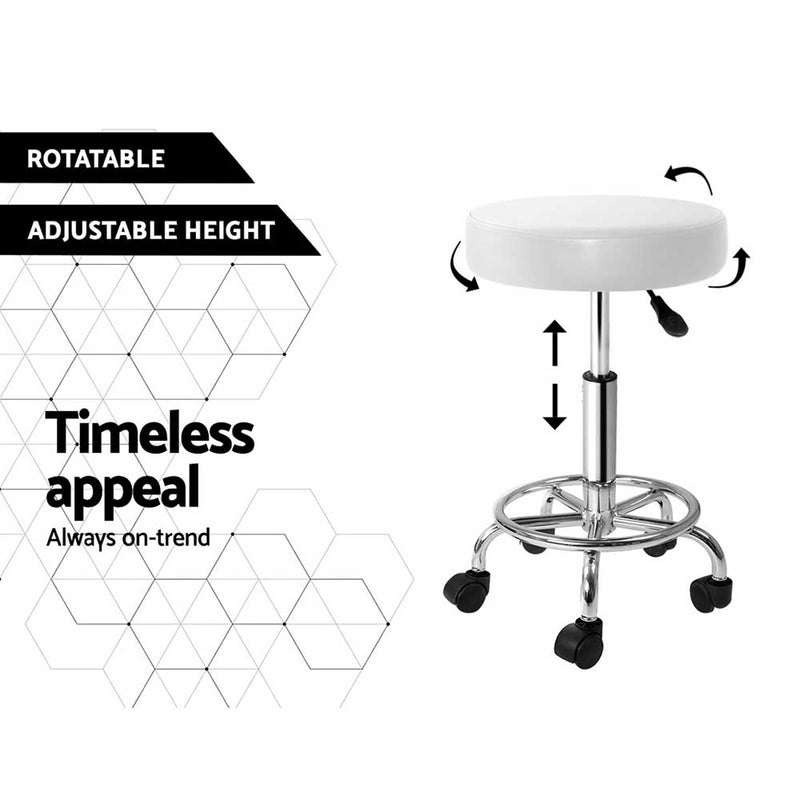 2X White Salon Stool Round Swivel Chair Adjustable