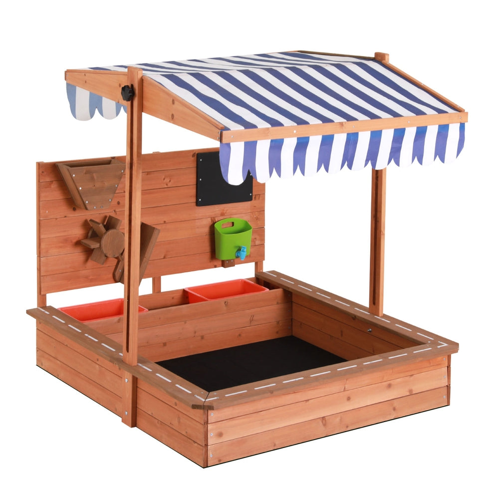Kids Wooden Sandpit Canopy Sandbox w/ Cover 110cm