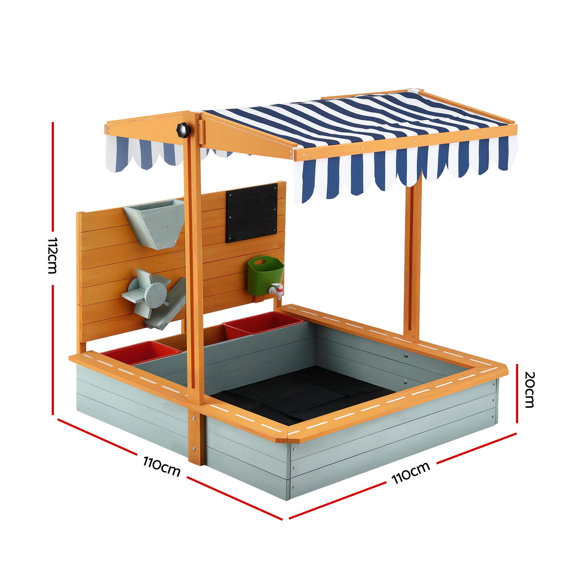 Kids Wooden Sandpit with Adjustable Canopy Funnel Outdoor Play Toy 110cm