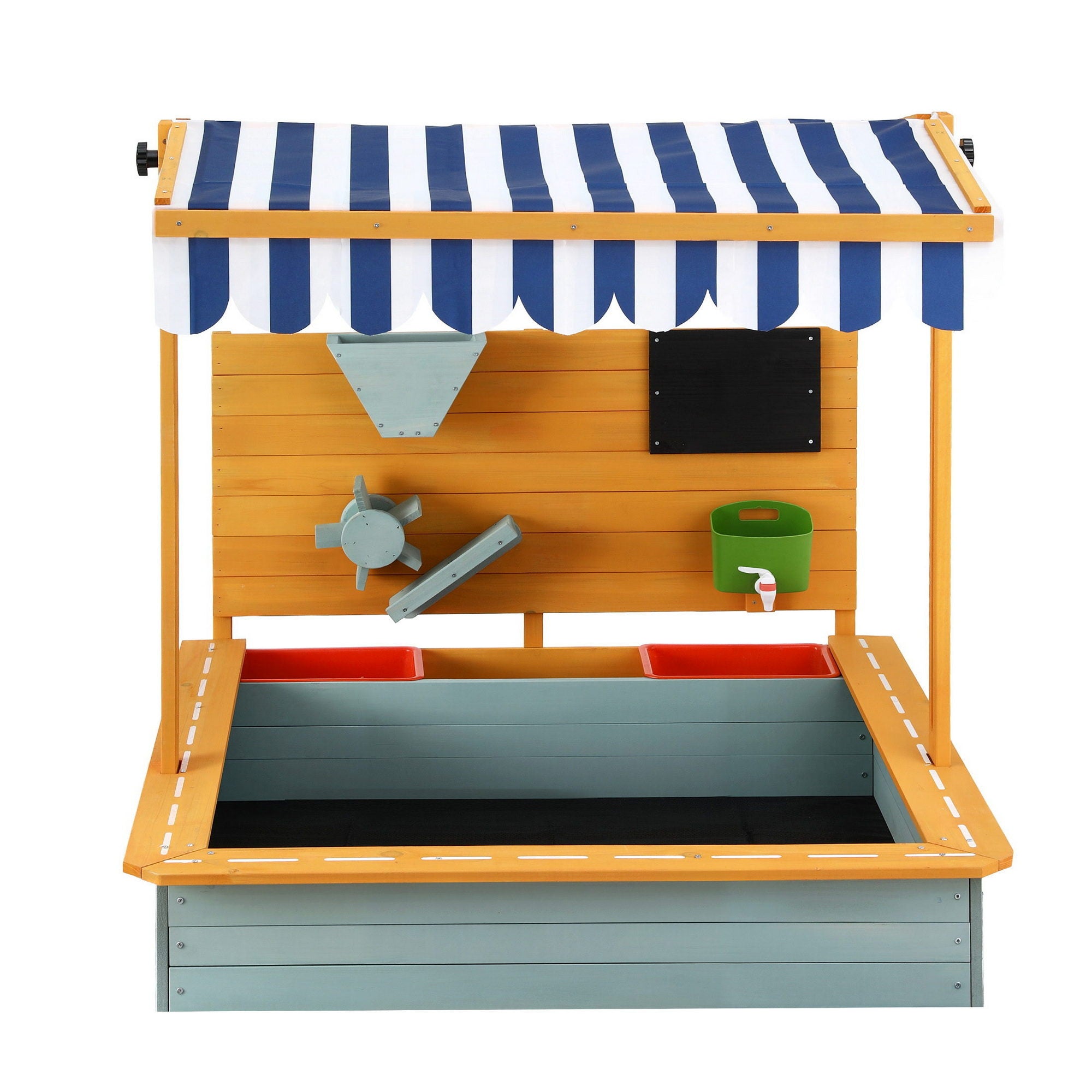Kids Wooden Sandpit with Adjustable Canopy Funnel Outdoor Play Toy 110cm
