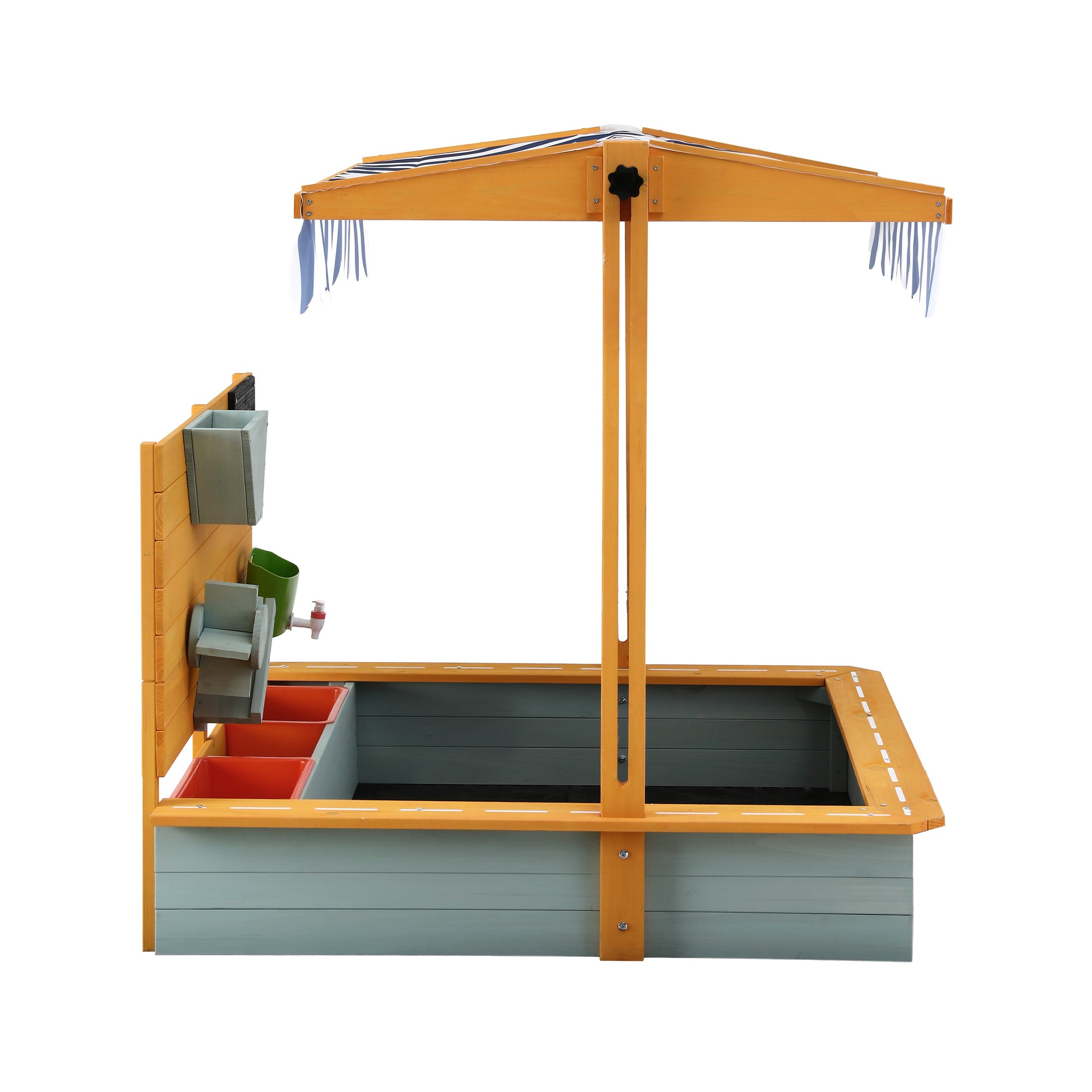 Kids Wooden Sandpit with Adjustable Canopy Funnel Outdoor Play Toy 110cm