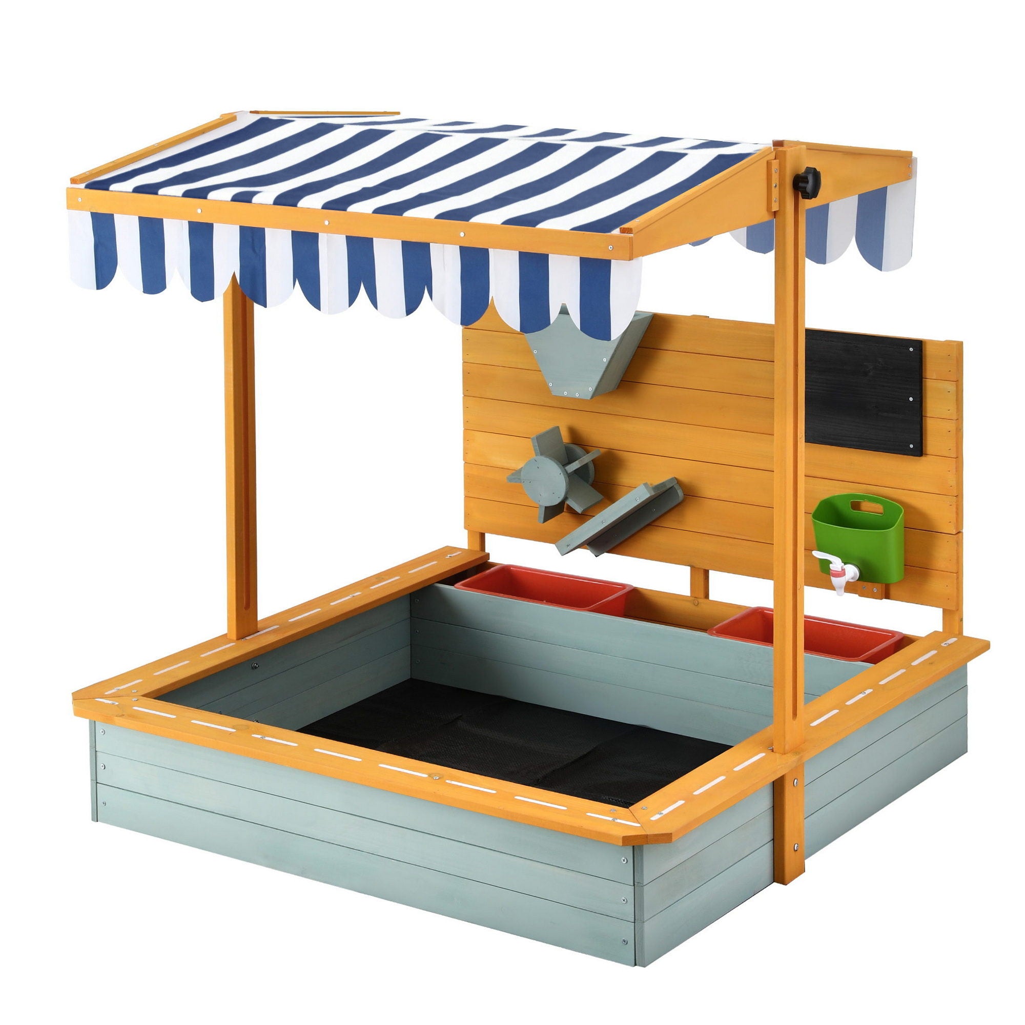 Kids Wooden Sandpit with Adjustable Canopy Funnel Outdoor Play Toy 110cm