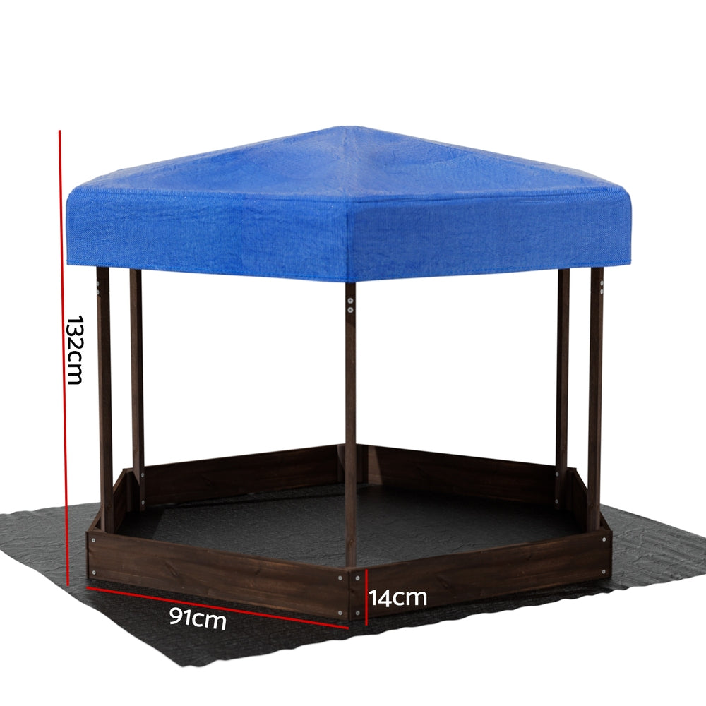 Kids Wooden Hexagon Sandpit With Canopy