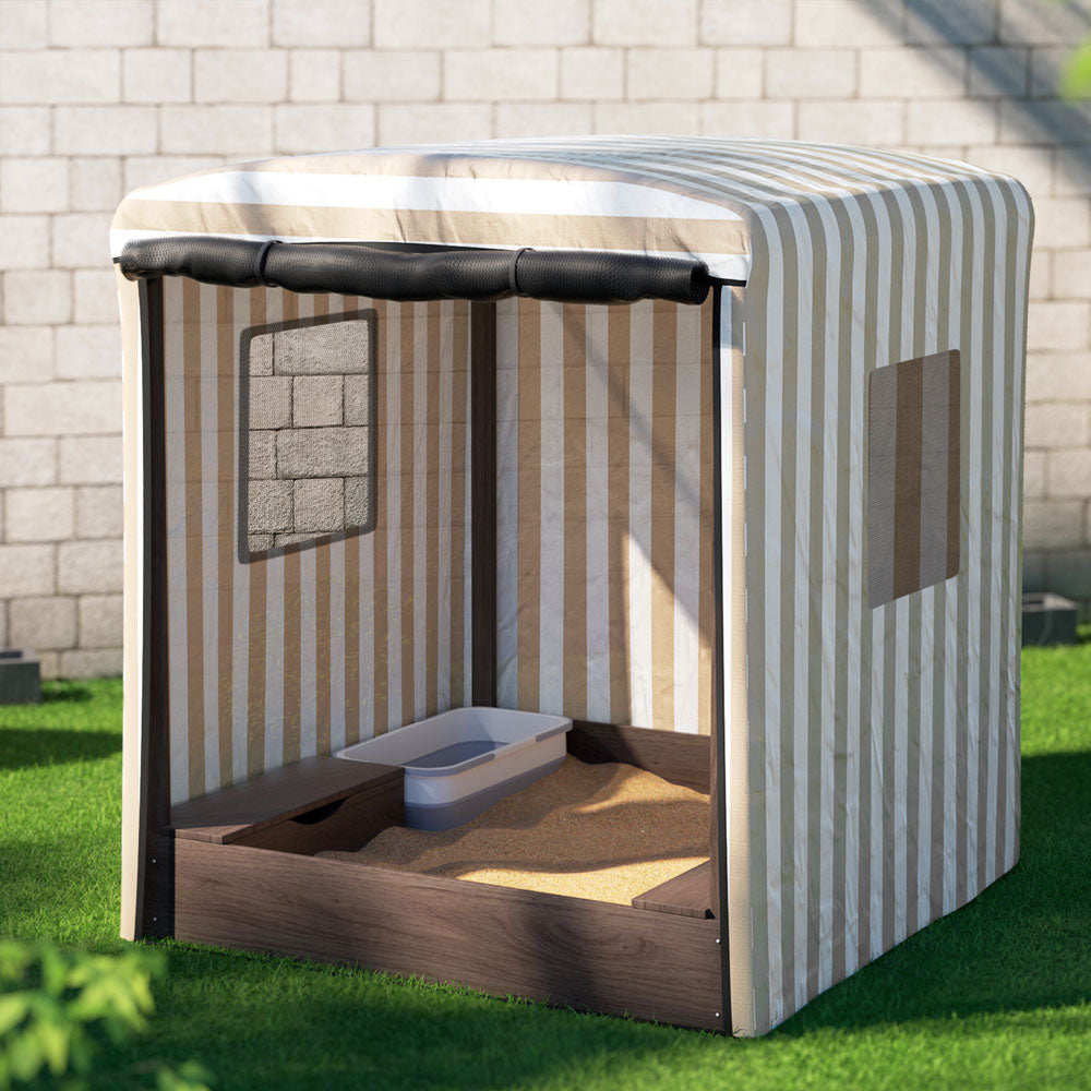 Kids Wooden Sandpit Sandbox with Canopy Window Outdoor Garden Play Box