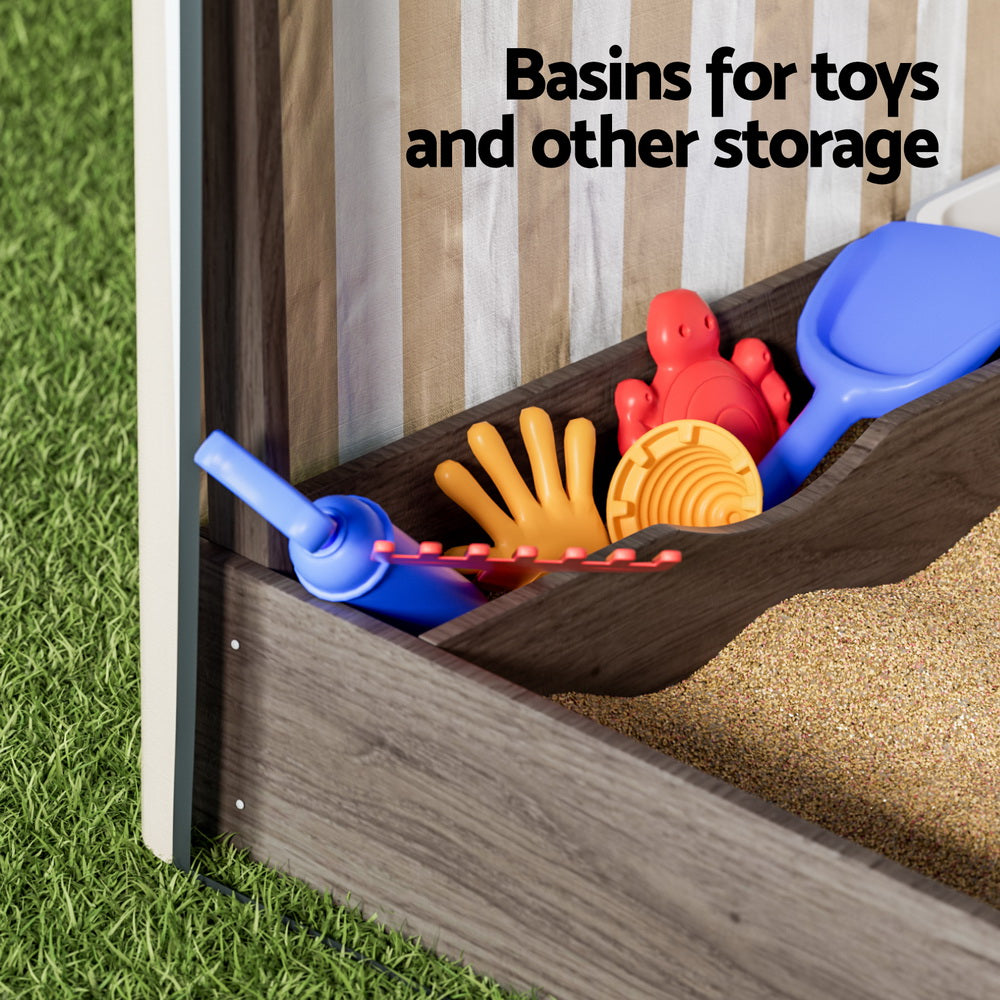 Kids Wooden Sandpit Sandbox with Canopy Window Outdoor Garden Play Box