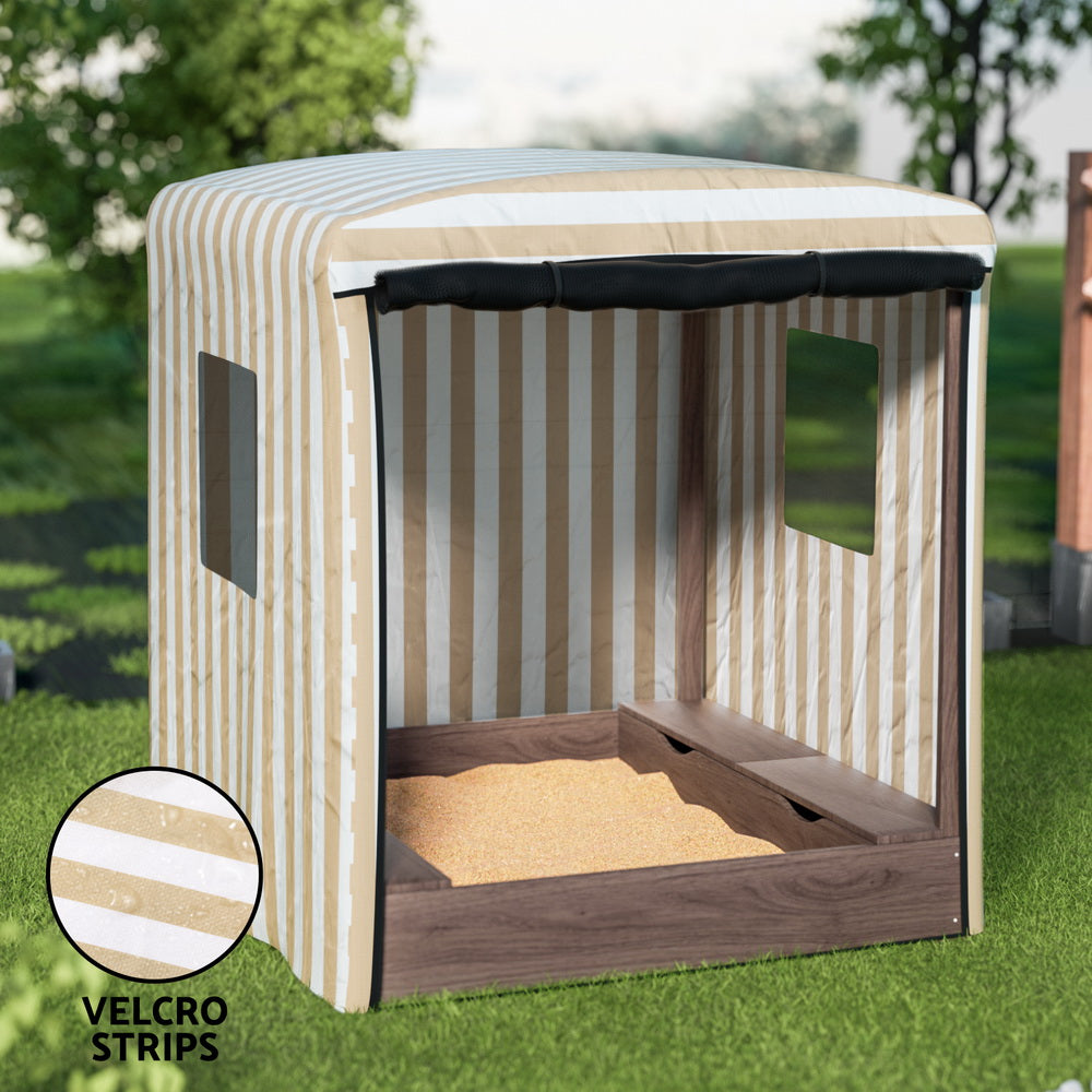 Kids Wooden Sandpit Sandbox with Canopy Window Outdoor Garden Play Box