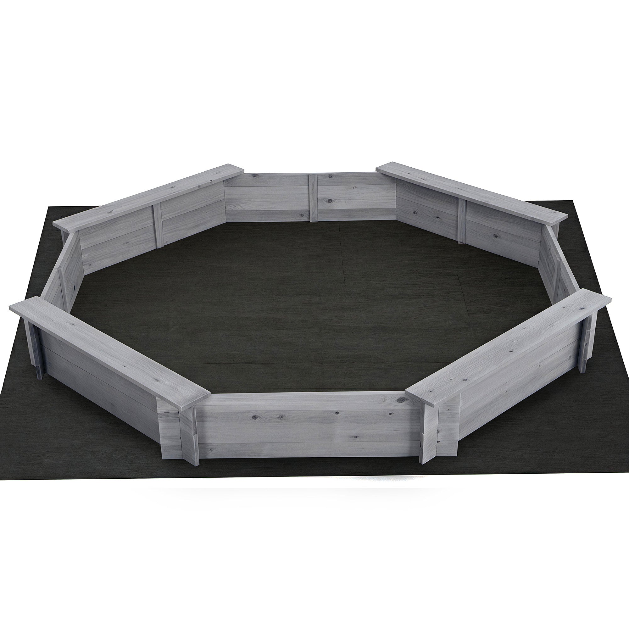 Kids Wooden Round Sandpit with Cover Bench Seat Outdoor Play 182cm Grey