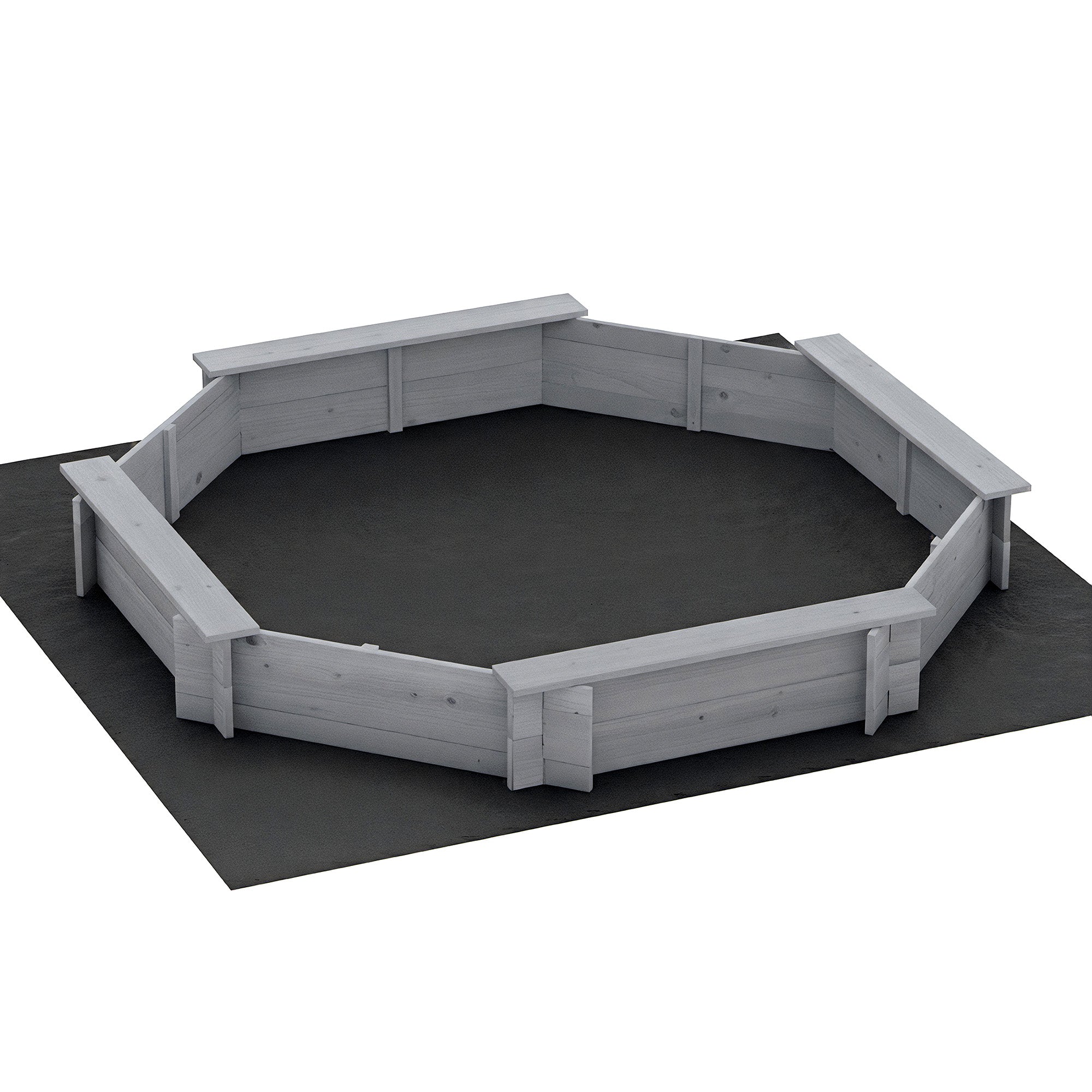 Kids Wooden Round Sandpit with Cover Bench Seat Outdoor Play 182cm Grey