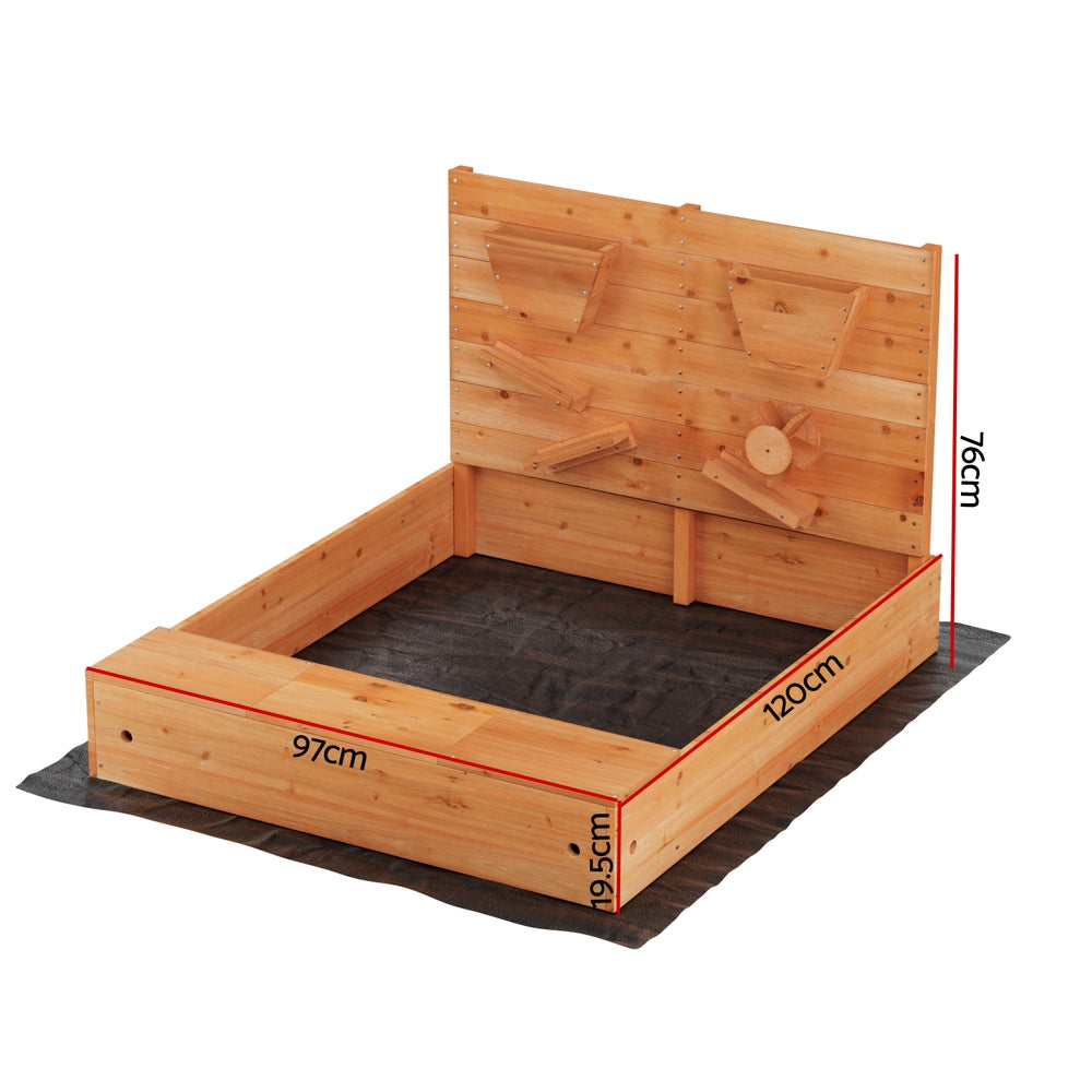 Kids Wooden Sandbox with Cover & Funnel Sandpit Playset Outdoor Toy with Bench & Sand Wall