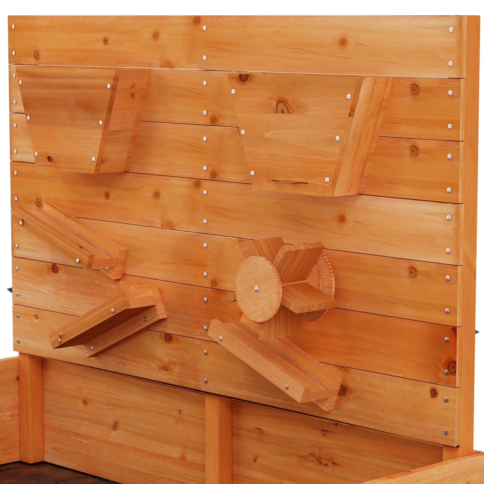 Kids Wooden Sandbox with Cover & Funnel Sandpit Playset Outdoor Toy with Bench & Sand Wall