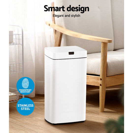 45L Motion Sensor Bin Rubbish Automatic White - Automatic Bins