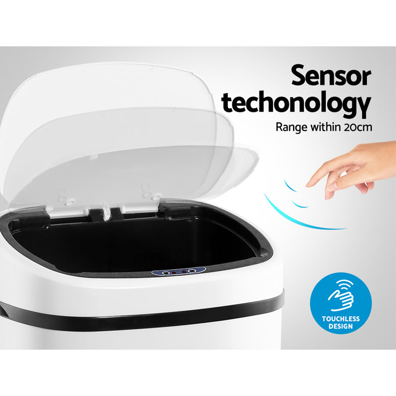 68L Motion Sensor Bin Rubbish Automatic White - Automatic Bins