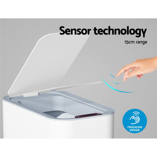 9L Motion Sensor Bin Rubbish Automatic White - Devanti Bins Waste Trash