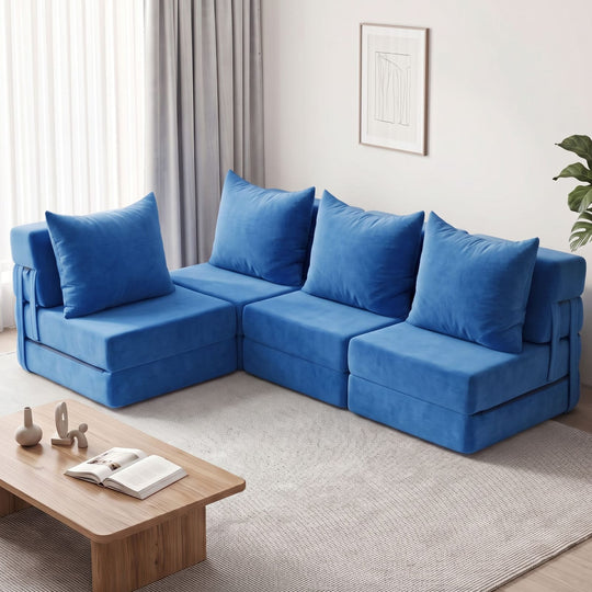 Blue sofa bed king, side view
