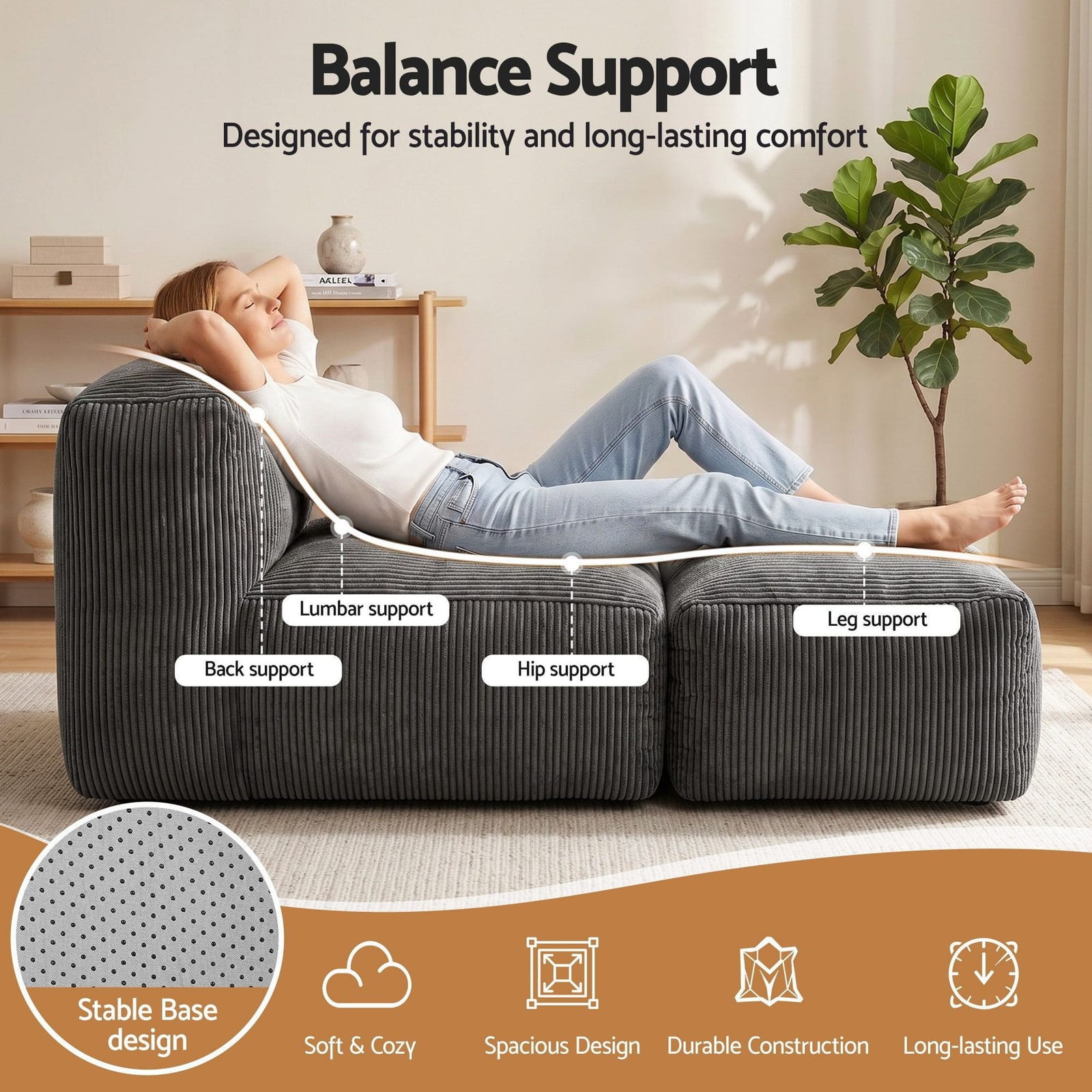 Foldable Sofa Bed Grey 164x82x75cm