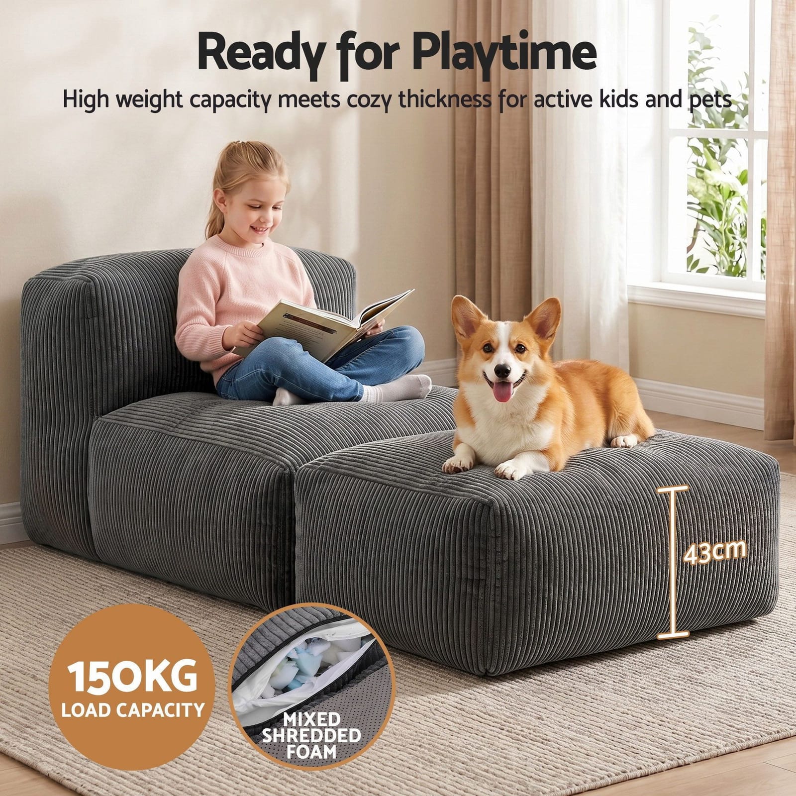 Foldable Sofa Bed Grey 164x82x75cm
