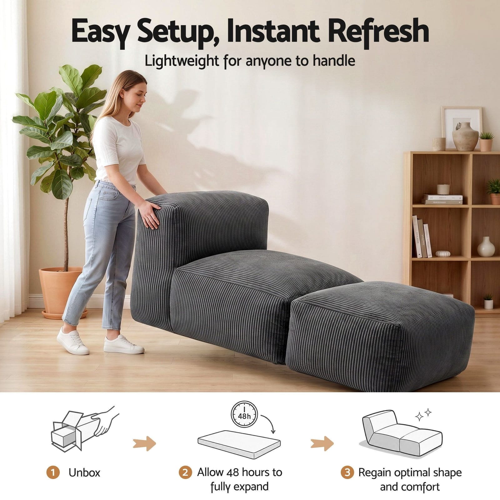 Foldable Sofa Bed Grey 164x82x75cm