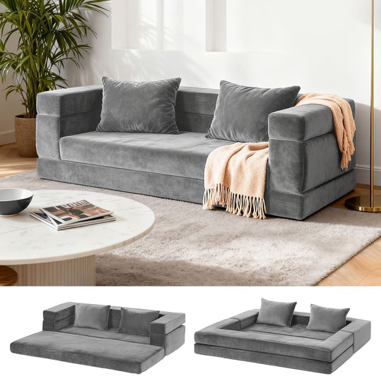 Convertible Folding Sofa Bed Grey Velvet - Sofas & Sofa Beds