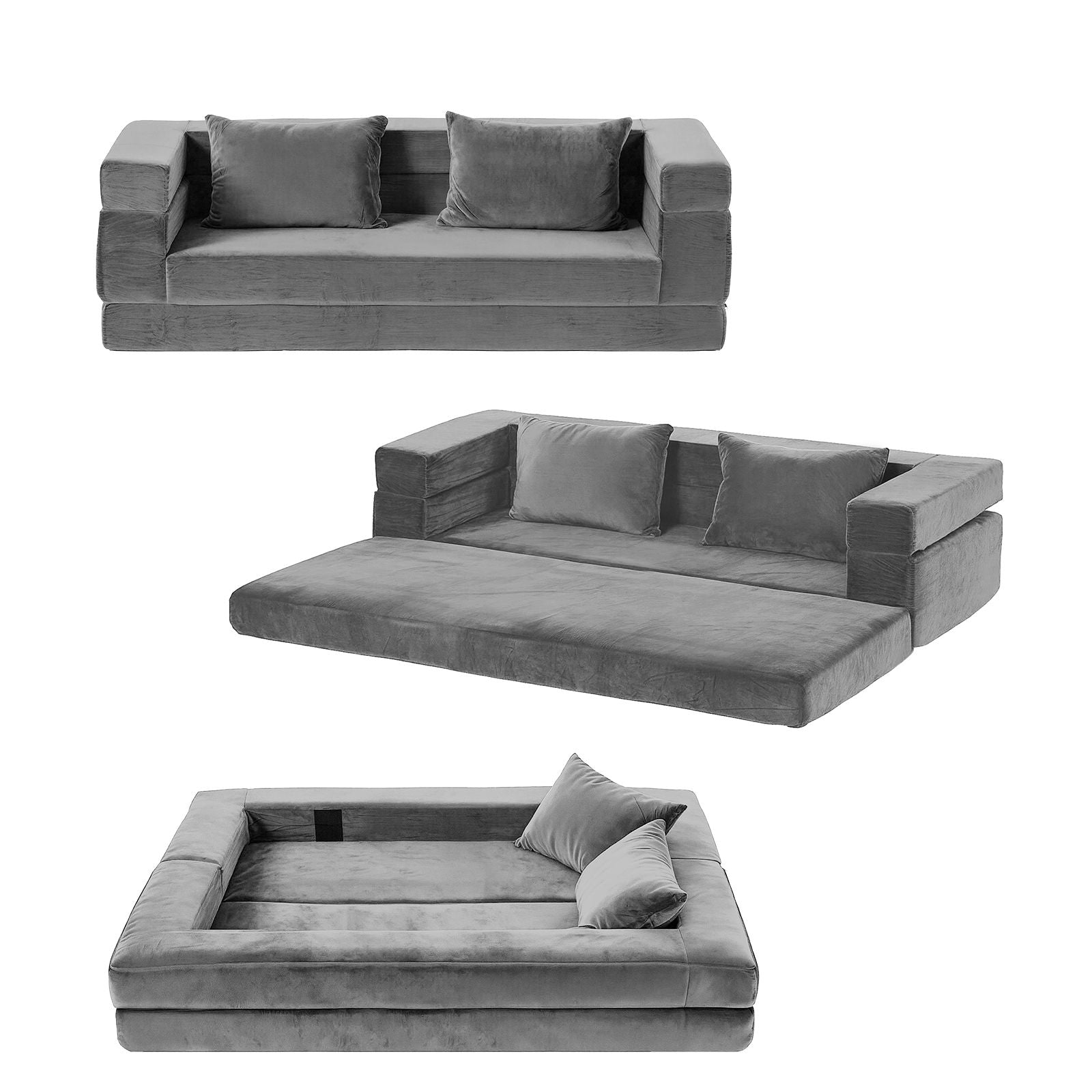 Convertible Folding Sofa Bed Grey Velvet | Simpledeals