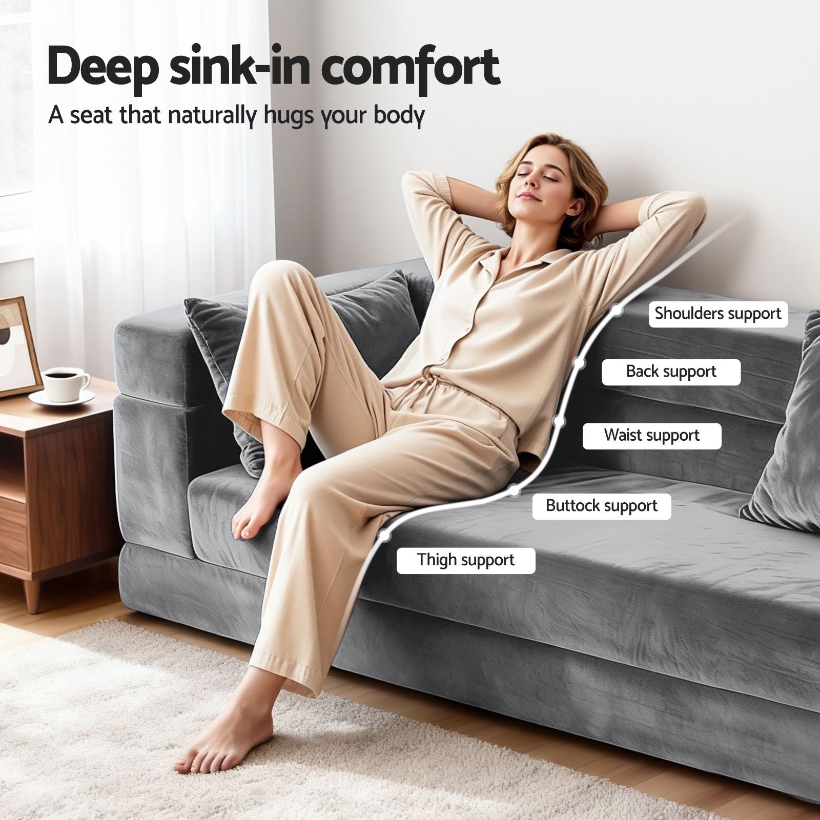 Convertible Folding Sofa Bed Grey Velvet | Simpledeals