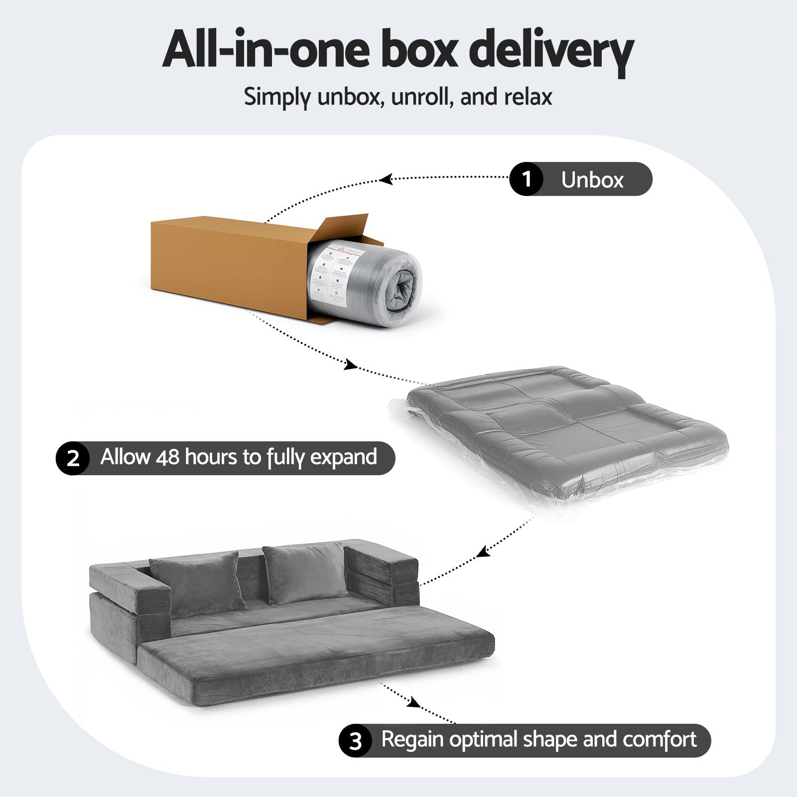 Convertible Folding Sofa Bed Grey Velvet | Simpledeals